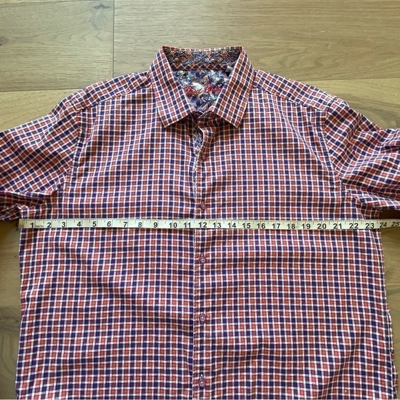 ROBERT GRAHAM Purple Pink Checkered Cotton Mens XL Long Sleeve Shirt w/Contrast - Picture 10 of 11